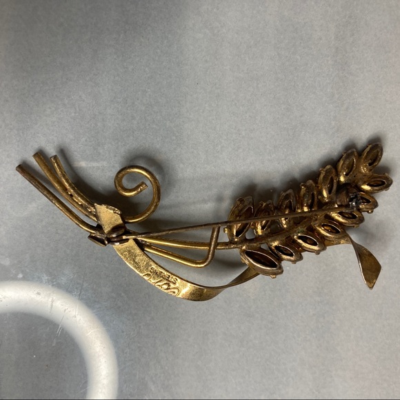 Vintage Coro Sterling Vermeil Wheat Brooch with Citrine Glass - Picture 6 of 13